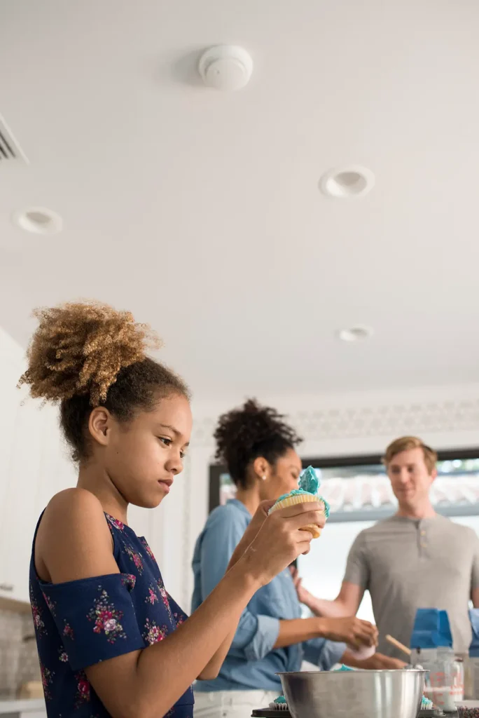 Family protected by alarm system